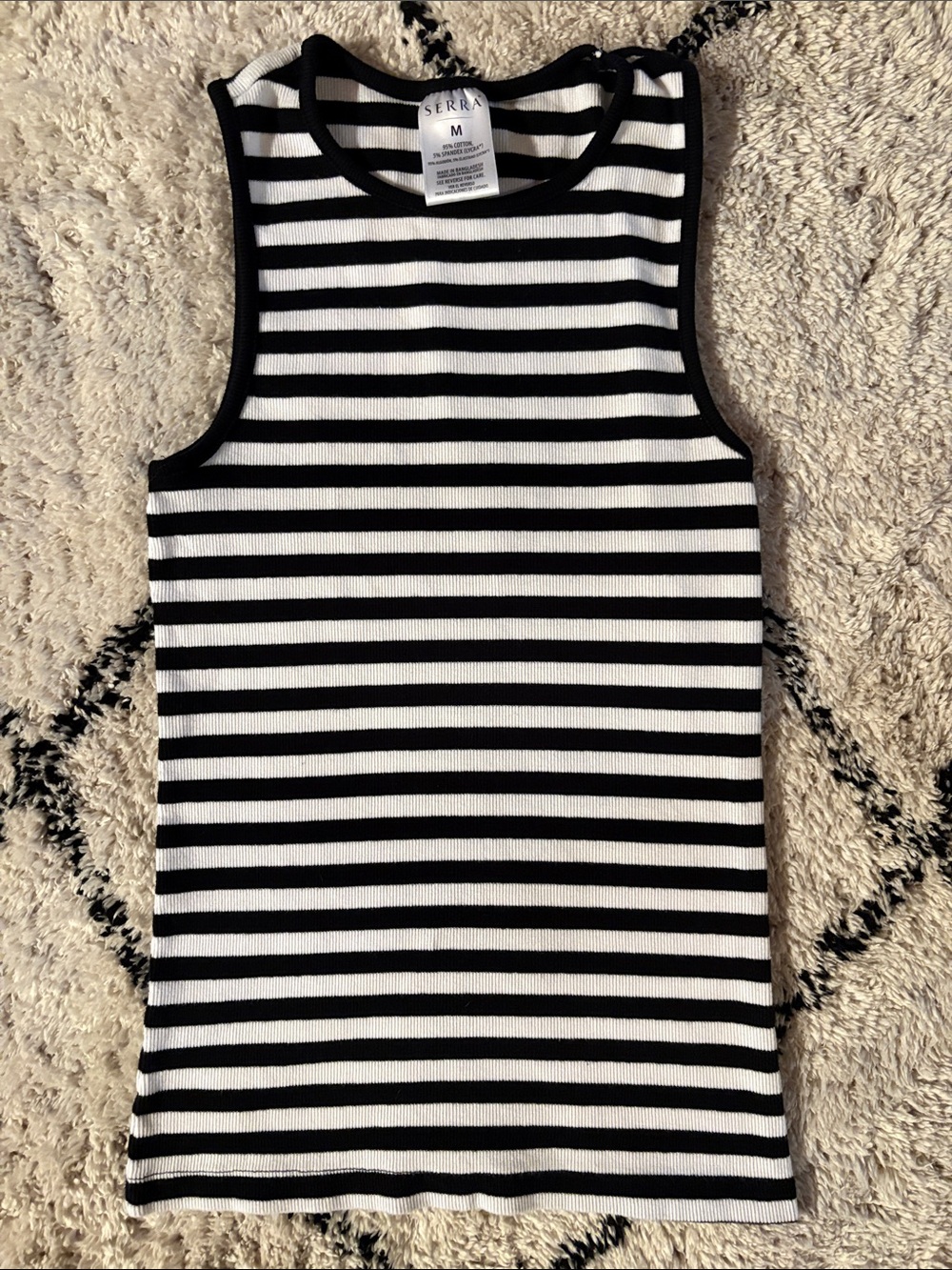 Serra Black & White Striped Ribbed Tank